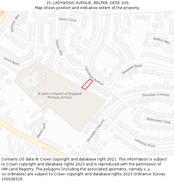 15, LADYWOOD AVENUE, BELPER, DE56 1HS: Location map and indicative extent of plot