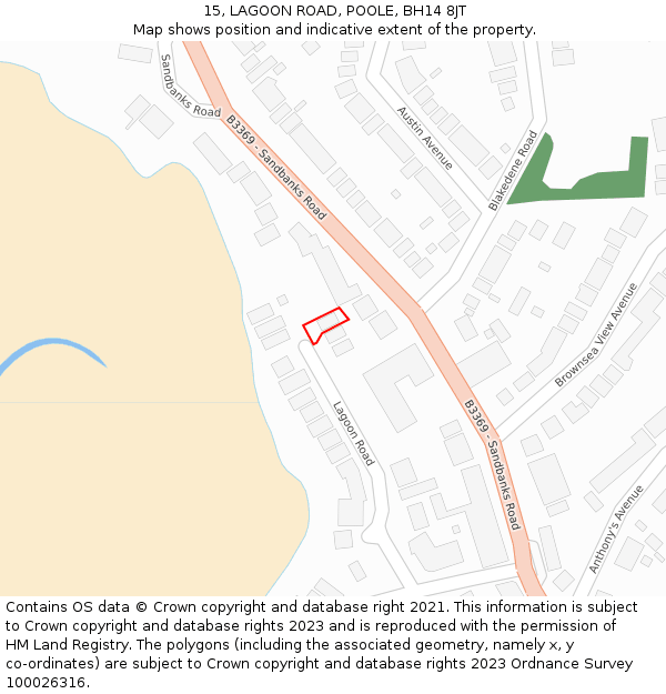 15, LAGOON ROAD, POOLE, BH14 8JT: Location map and indicative extent of plot