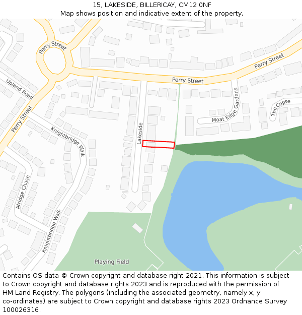 15, LAKESIDE, BILLERICAY, CM12 0NF: Location map and indicative extent of plot