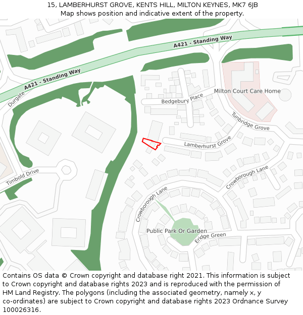 15, LAMBERHURST GROVE, KENTS HILL, MILTON KEYNES, MK7 6JB: Location map and indicative extent of plot