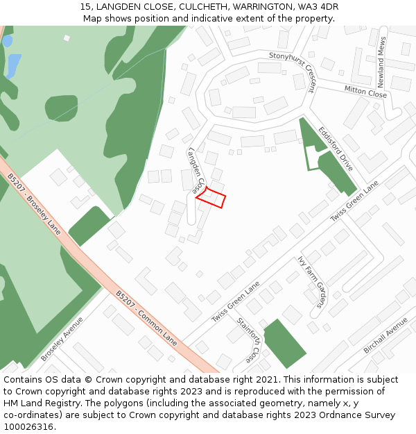 15, LANGDEN CLOSE, CULCHETH, WARRINGTON, WA3 4DR: Location map and indicative extent of plot