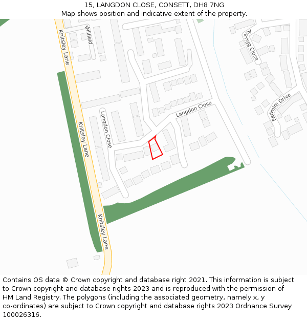 15, LANGDON CLOSE, CONSETT, DH8 7NG: Location map and indicative extent of plot