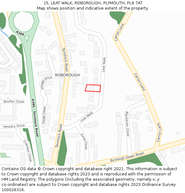 15, LEAT WALK, ROBOROUGH, PLYMOUTH, PL6 7AT: Location map and indicative extent of plot