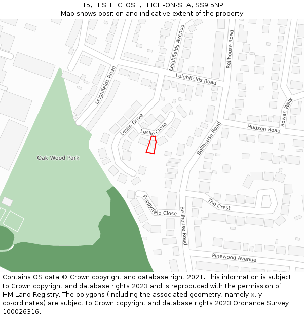 15, LESLIE CLOSE, LEIGH-ON-SEA, SS9 5NP: Location map and indicative extent of plot