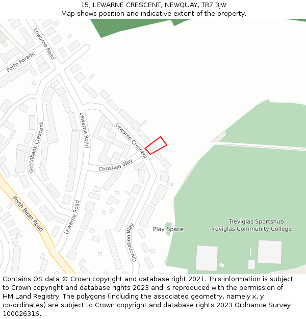 15, LEWARNE CRESCENT, NEWQUAY, TR7 3JW: Location map and indicative extent of plot