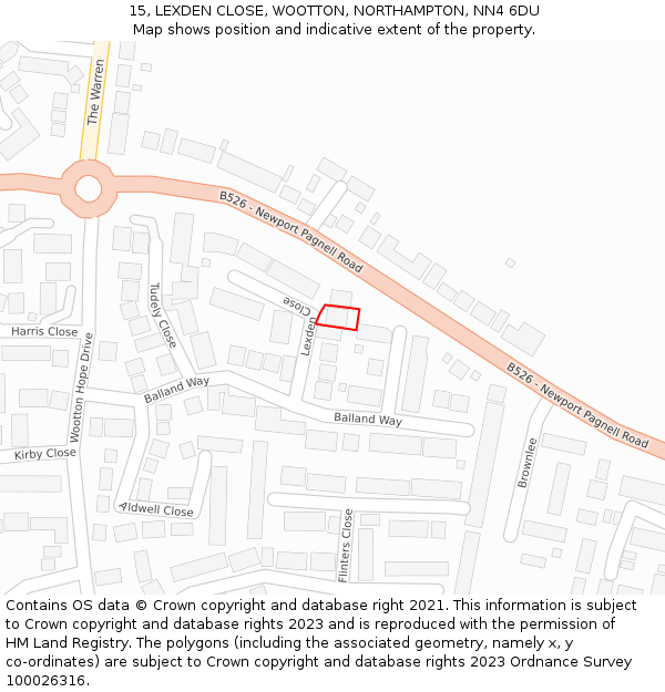 15, LEXDEN CLOSE, WOOTTON, NORTHAMPTON, NN4 6DU: Location map and indicative extent of plot