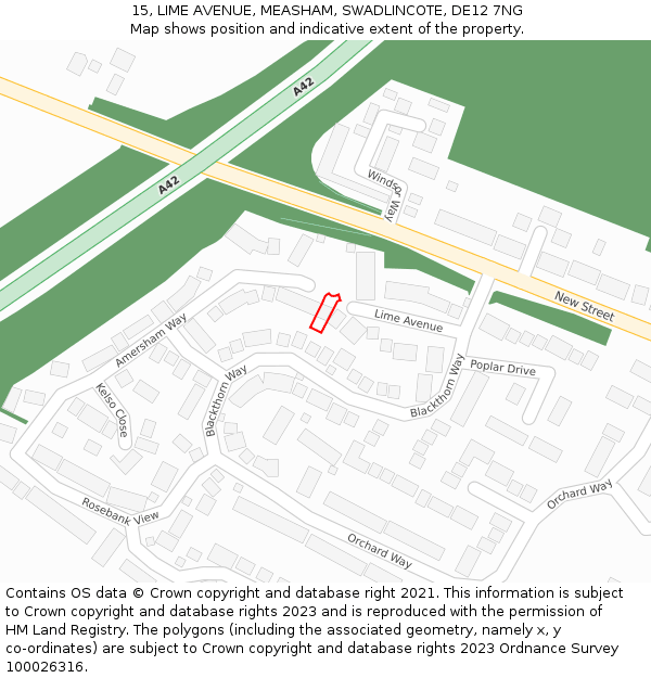 15, LIME AVENUE, MEASHAM, SWADLINCOTE, DE12 7NG: Location map and indicative extent of plot