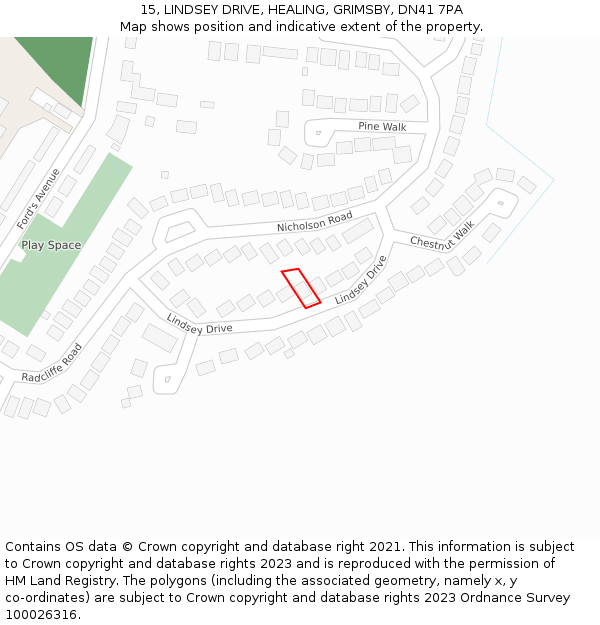 15, LINDSEY DRIVE, HEALING, GRIMSBY, DN41 7PA: Location map and indicative extent of plot