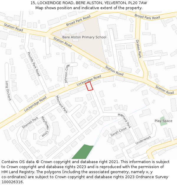 15, LOCKERIDGE ROAD, BERE ALSTON, YELVERTON, PL20 7AW: Location map and indicative extent of plot