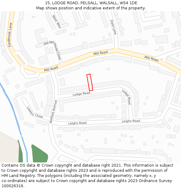 15, LODGE ROAD, PELSALL, WALSALL, WS4 1DE: Location map and indicative extent of plot