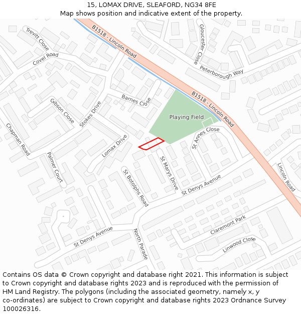 15, LOMAX DRIVE, SLEAFORD, NG34 8FE: Location map and indicative extent of plot