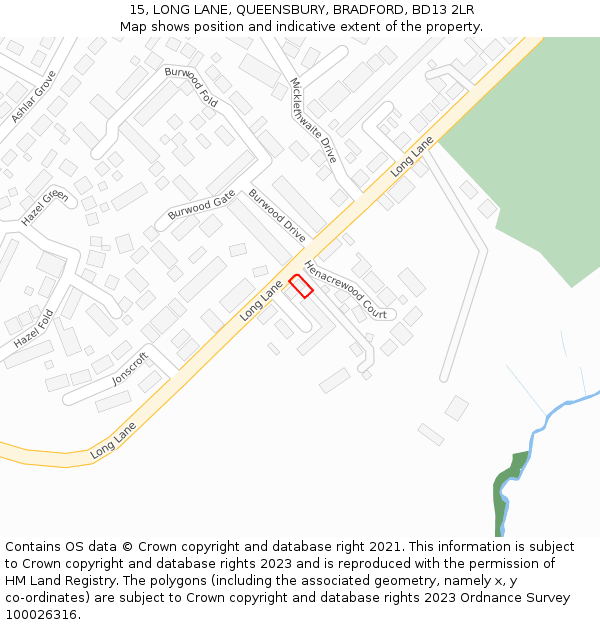 15, LONG LANE, QUEENSBURY, BRADFORD, BD13 2LR: Location map and indicative extent of plot