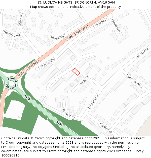 15, LUDLOW HEIGHTS, BRIDGNORTH, WV16 5AN: Location map and indicative extent of plot