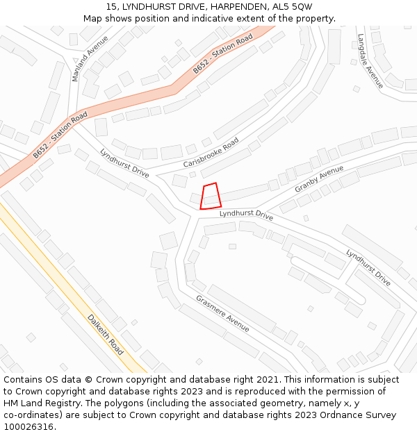 15, LYNDHURST DRIVE, HARPENDEN, AL5 5QW: Location map and indicative extent of plot