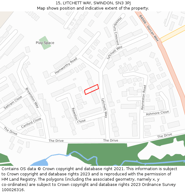 15, LYTCHETT WAY, SWINDON, SN3 3PJ: Location map and indicative extent of plot