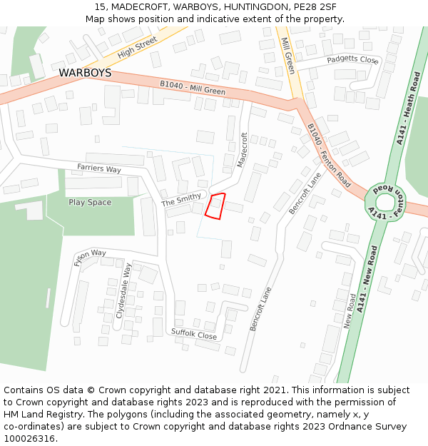 15, MADECROFT, WARBOYS, HUNTINGDON, PE28 2SF: Location map and indicative extent of plot