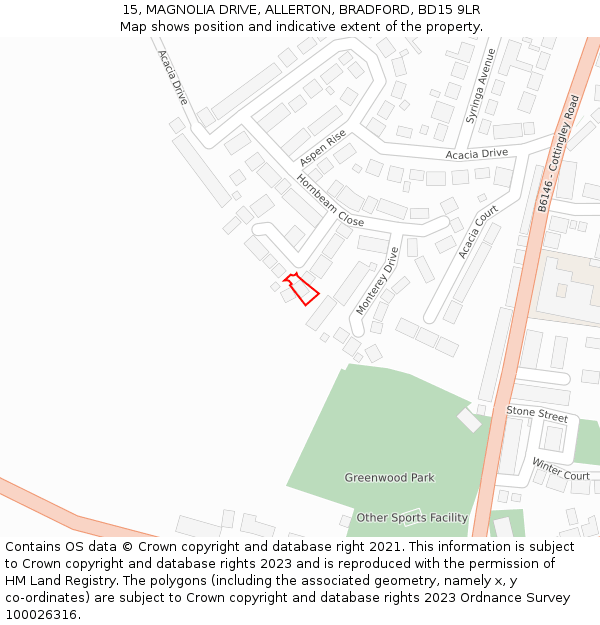 15, MAGNOLIA DRIVE, ALLERTON, BRADFORD, BD15 9LR: Location map and indicative extent of plot