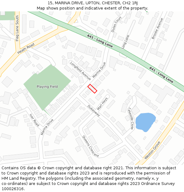 15, MARINA DRIVE, UPTON, CHESTER, CH2 1RJ: Location map and indicative extent of plot