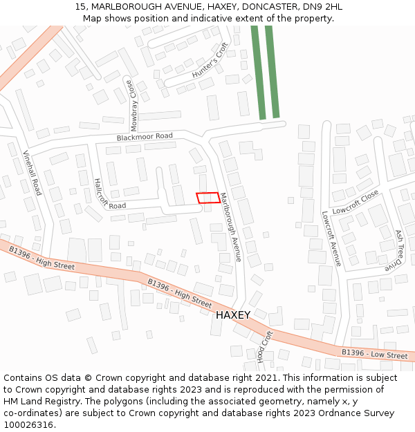 15, MARLBOROUGH AVENUE, HAXEY, DONCASTER, DN9 2HL: Location map and indicative extent of plot