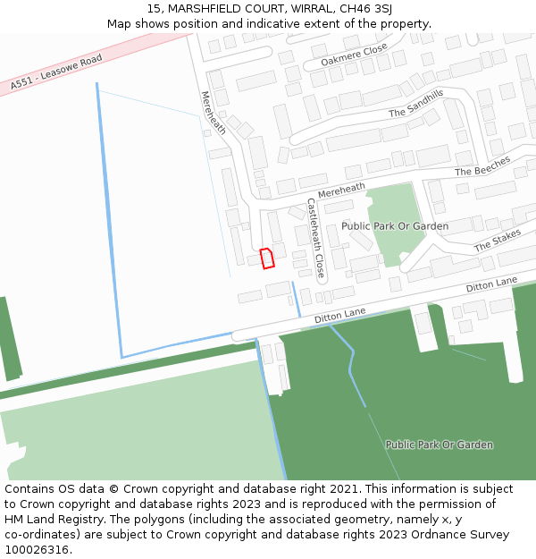 15, MARSHFIELD COURT, WIRRAL, CH46 3SJ: Location map and indicative extent of plot