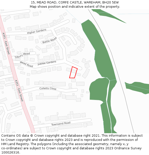 15, MEAD ROAD, CORFE CASTLE, WAREHAM, BH20 5EW: Location map and indicative extent of plot