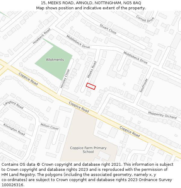 15, MEEKS ROAD, ARNOLD, NOTTINGHAM, NG5 8AQ: Location map and indicative extent of plot