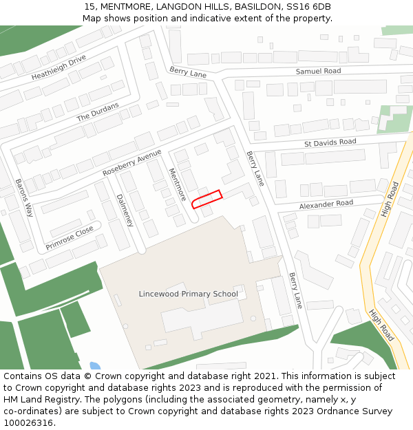 15, MENTMORE, LANGDON HILLS, BASILDON, SS16 6DB: Location map and indicative extent of plot