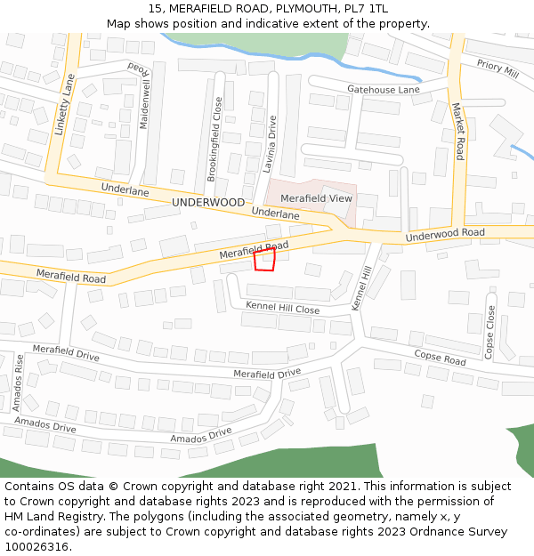 15, MERAFIELD ROAD, PLYMOUTH, PL7 1TL: Location map and indicative extent of plot