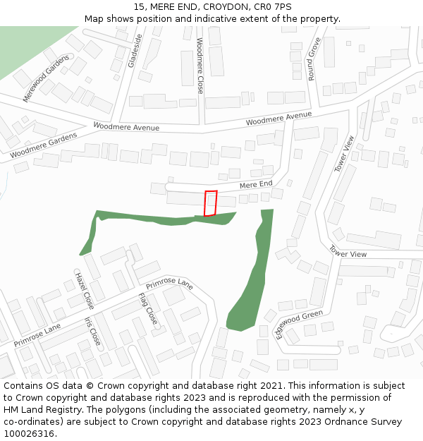 15, MERE END, CROYDON, CR0 7PS: Location map and indicative extent of plot