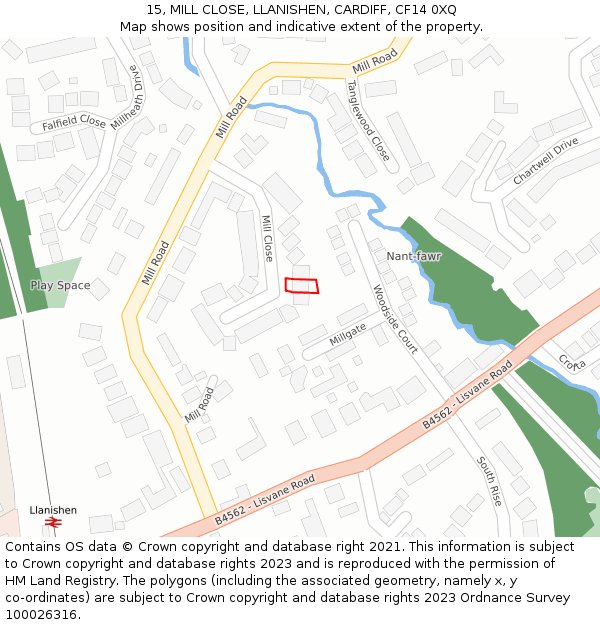 15, MILL CLOSE, LLANISHEN, CARDIFF, CF14 0XQ: Location map and indicative extent of plot