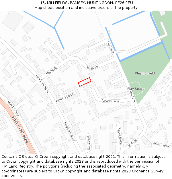 15, MILLFIELDS, RAMSEY, HUNTINGDON, PE26 1EU: Location map and indicative extent of plot