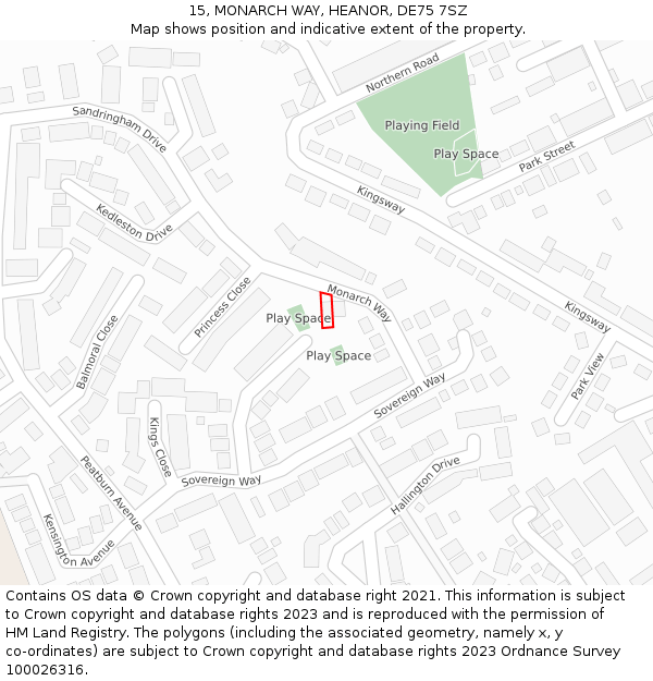 15, MONARCH WAY, HEANOR, DE75 7SZ: Location map and indicative extent of plot