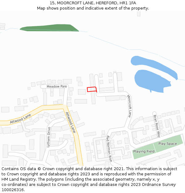 15, MOORCROFT LANE, HEREFORD, HR1 1FA: Location map and indicative extent of plot