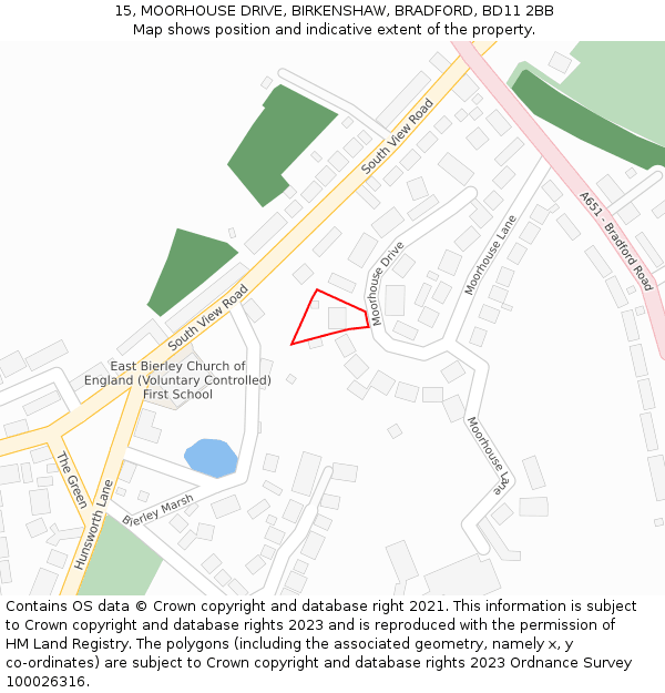 15, MOORHOUSE DRIVE, BIRKENSHAW, BRADFORD, BD11 2BB: Location map and indicative extent of plot