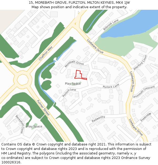 15, MOREBATH GROVE, FURZTON, MILTON KEYNES, MK4 1JW: Location map and indicative extent of plot