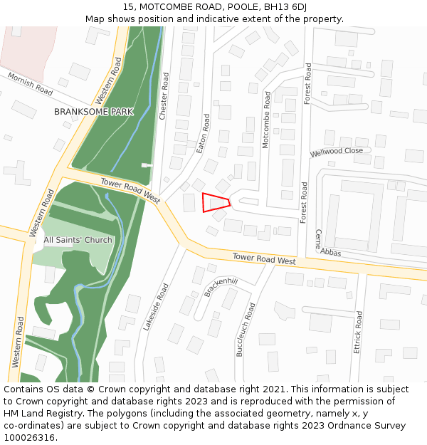 15, MOTCOMBE ROAD, POOLE, BH13 6DJ: Location map and indicative extent of plot