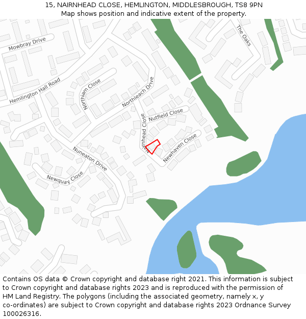 15, NAIRNHEAD CLOSE, HEMLINGTON, MIDDLESBROUGH, TS8 9PN: Location map and indicative extent of plot