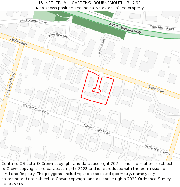 15, NETHERHALL GARDENS, BOURNEMOUTH, BH4 9EL: Location map and indicative extent of plot