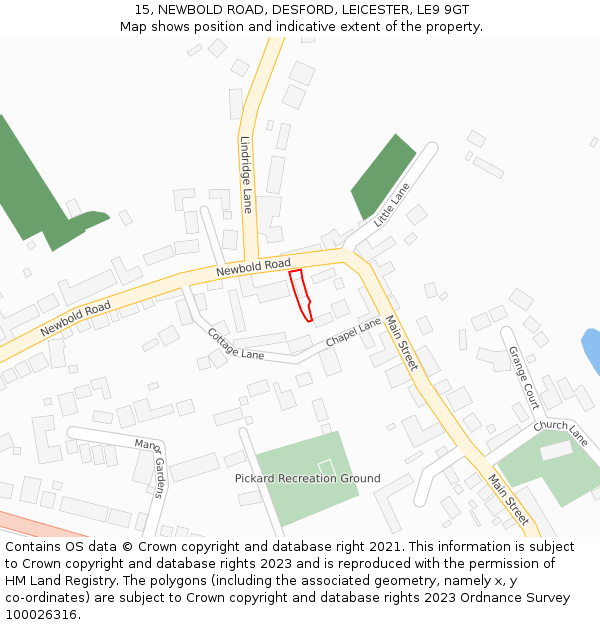 15, NEWBOLD ROAD, DESFORD, LEICESTER, LE9 9GT: Location map and indicative extent of plot