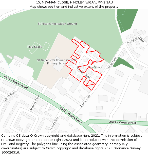 15, NEWMAN CLOSE, HINDLEY, WIGAN, WN2 3AU: Location map and indicative extent of plot