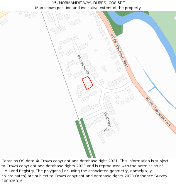 15, NORMANDIE WAY, BURES, CO8 5BE: Location map and indicative extent of plot