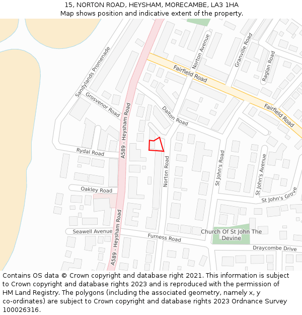 15, NORTON ROAD, HEYSHAM, MORECAMBE, LA3 1HA: Location map and indicative extent of plot