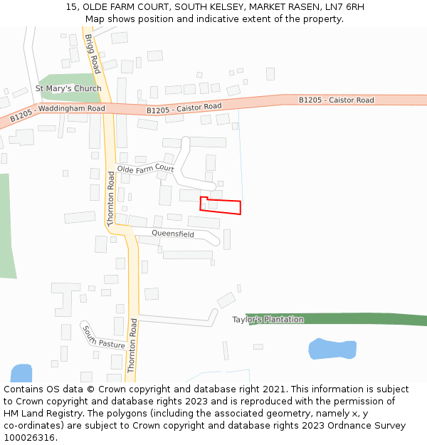 15, OLDE FARM COURT, SOUTH KELSEY, MARKET RASEN, LN7 6RH: Location map and indicative extent of plot