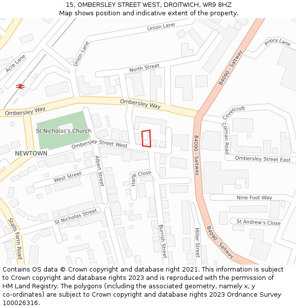 15, OMBERSLEY STREET WEST, DROITWICH, WR9 8HZ: Location map and indicative extent of plot