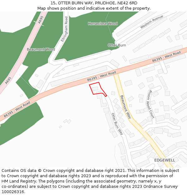 15, OTTER BURN WAY, PRUDHOE, NE42 6RD: Location map and indicative extent of plot