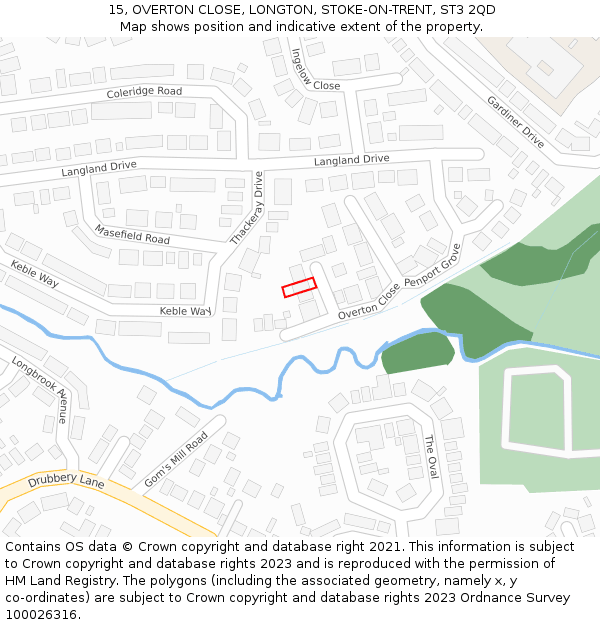 15, OVERTON CLOSE, LONGTON, STOKE-ON-TRENT, ST3 2QD: Location map and indicative extent of plot