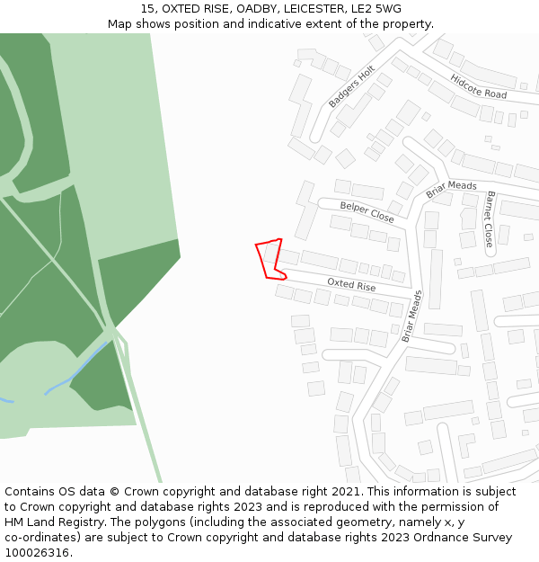 15, OXTED RISE, OADBY, LEICESTER, LE2 5WG: Location map and indicative extent of plot