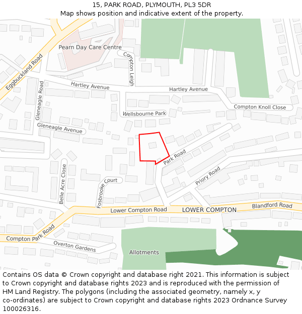 15, PARK ROAD, PLYMOUTH, PL3 5DR: Location map and indicative extent of plot