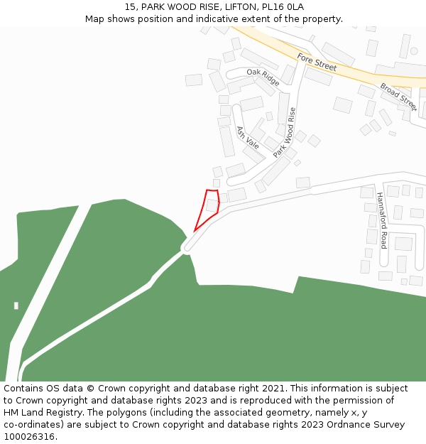 15, PARK WOOD RISE, LIFTON, PL16 0LA: Location map and indicative extent of plot