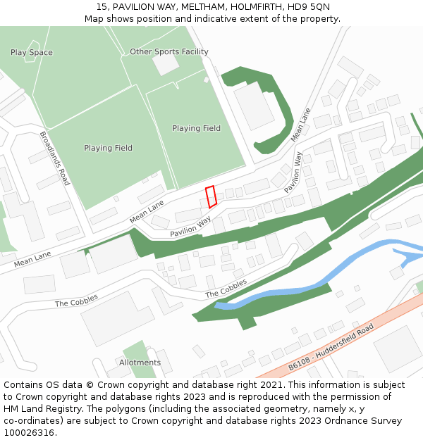 15, PAVILION WAY, MELTHAM, HOLMFIRTH, HD9 5QN: Location map and indicative extent of plot